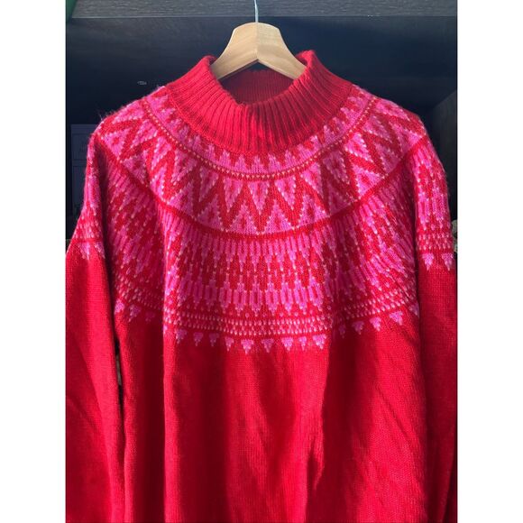 Crown & Ivy Red & Pink Fair Isle Sweater Size XL - Picture 5 of 5